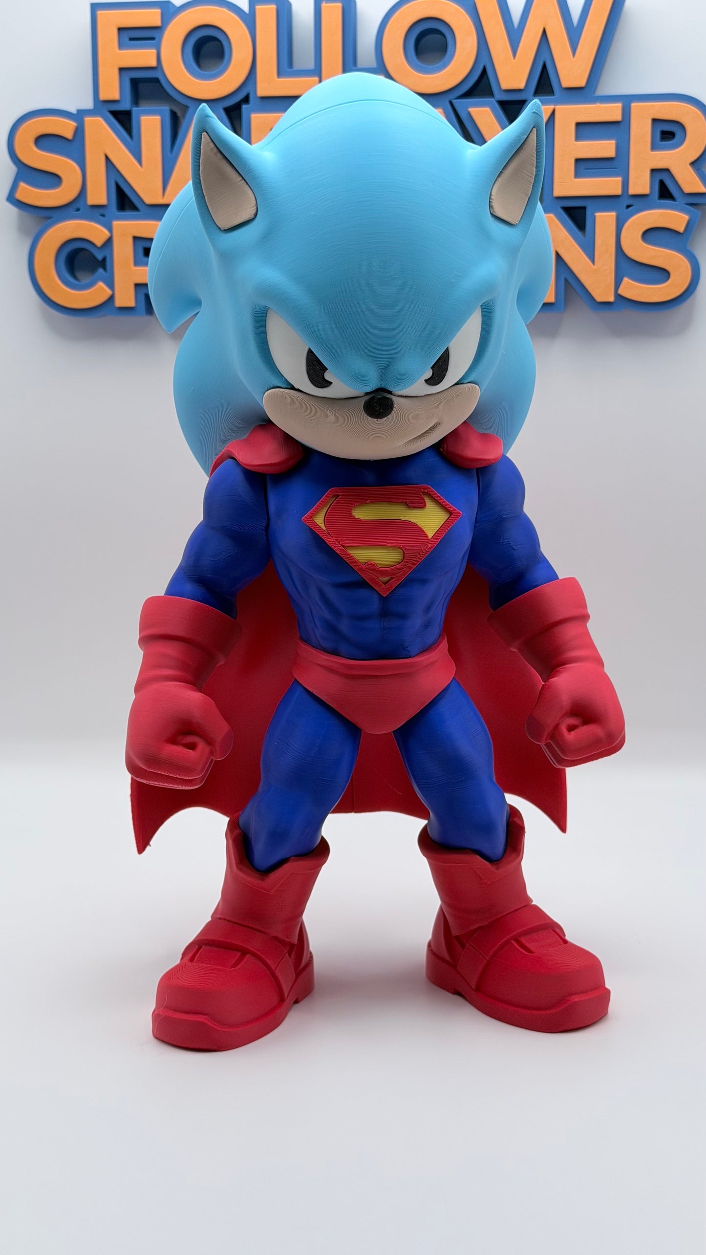 SuperSonic Superman Inspired Sonic Hero Fanart Figure | 3D Printed Crossover Collectible | Anime Gaming Decor | Desk Setup Display | Unique