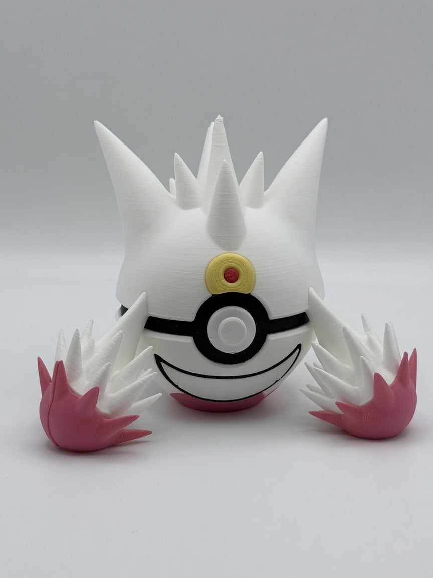 Mega Gengar Pokéball Display – 3D Printed Fan Made Collectible – Gaming Desk Decor – Pokémon Inspired Shelf Display