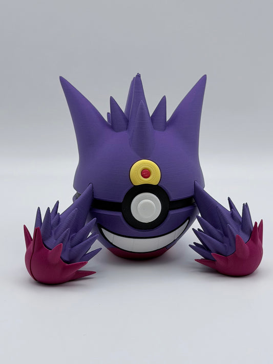 Mega Gengar Pokéball Display – 3D Printed Fan Made Collectible – Gaming Desk Decor – Pokémon Inspired Shelf Display