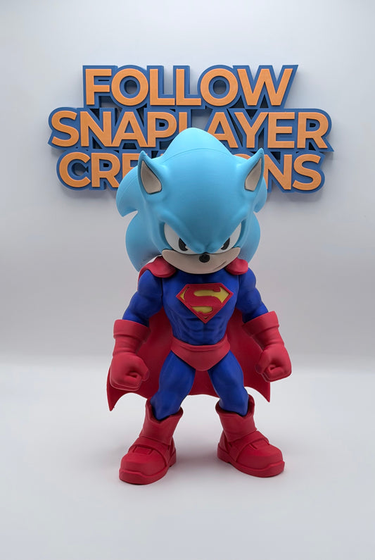 SuperSonic Superman Inspired Sonic Hero Fanart Figure | 3D Printed Crossover Collectible | Anime Gaming Decor | Desk Setup Display | Unique