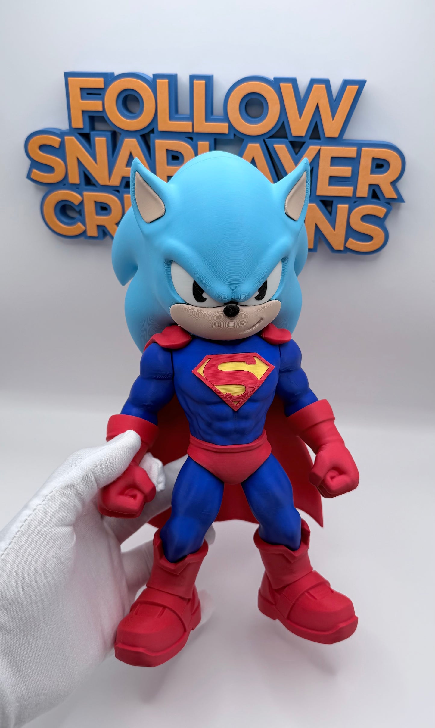SuperSonic Superman Inspired Sonic Hero Fanart Figure | 3D Printed Crossover Collectible | Anime Gaming Decor | Desk Setup Display | Unique