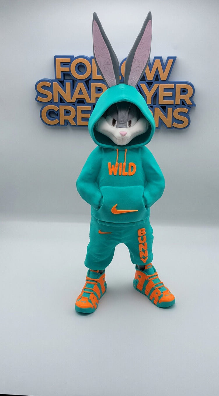 Urban Bugs Bunny 3D Print | 13” Streetwear Style Figure | Custom Cartoon Collectible | Desk Setup Decor | Unique Gift
